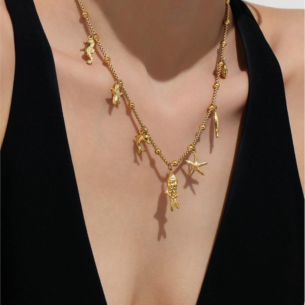 Multi Charms Necklace Bracelet In 18k Gold Plated Stainless Steel Necklaces Matching Bracelets Jewelry Set For Women