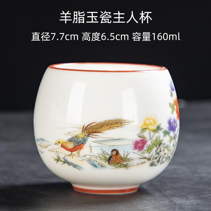 Yangzhi Jade Porcelain Shadow Green Small Tea Canister Hand-painted Landscape Non-spill Cup Kung Fu Tea Set Tea Cup