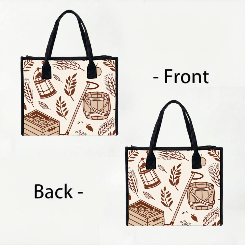 Farm Pattern Canvas Tote Bag Casual Large Capacity Handbag for Daily Shopping Travel Use