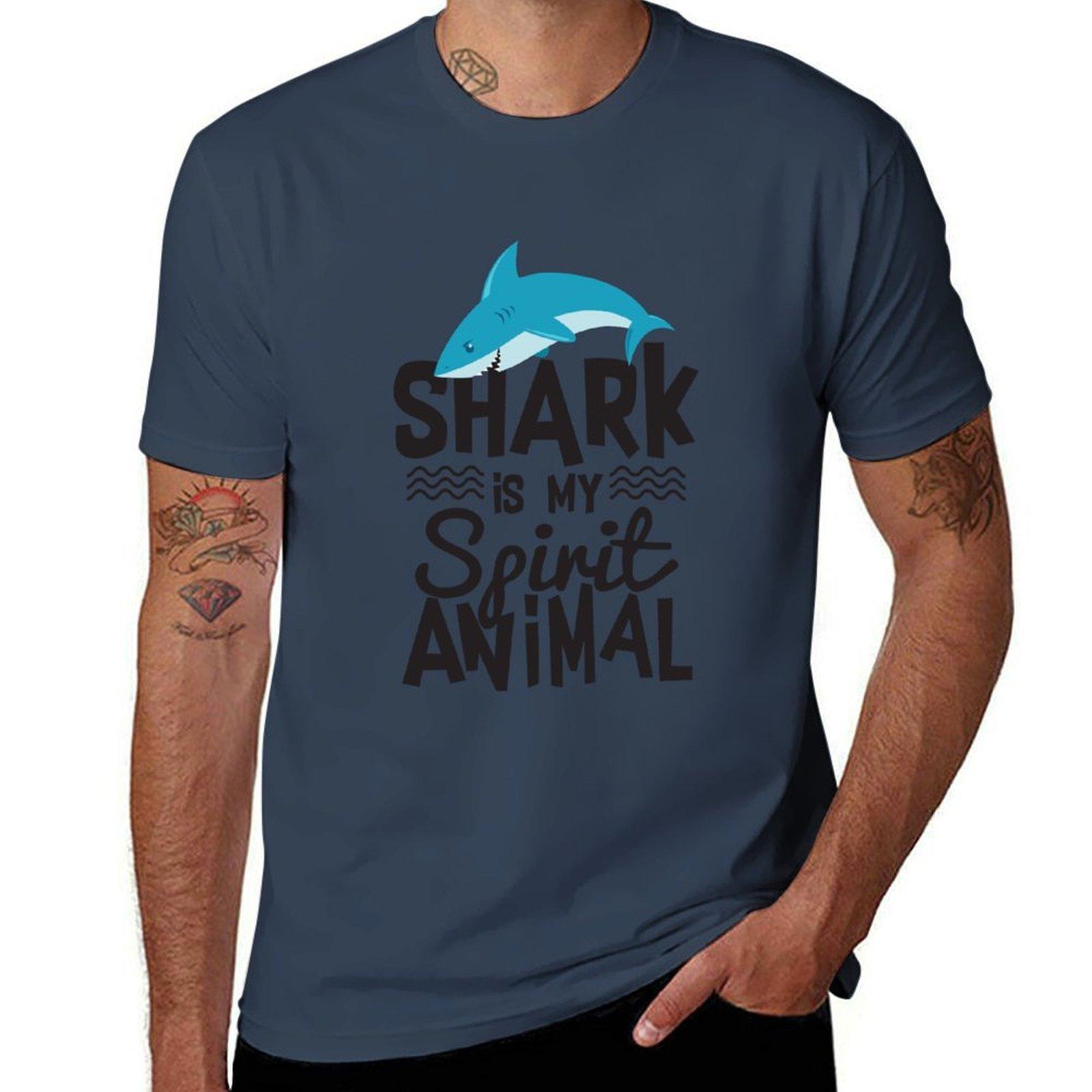 Cute Shark Is My Spirit Animal Quote T Shirt Tshirt Simple Line Art Print Tee S