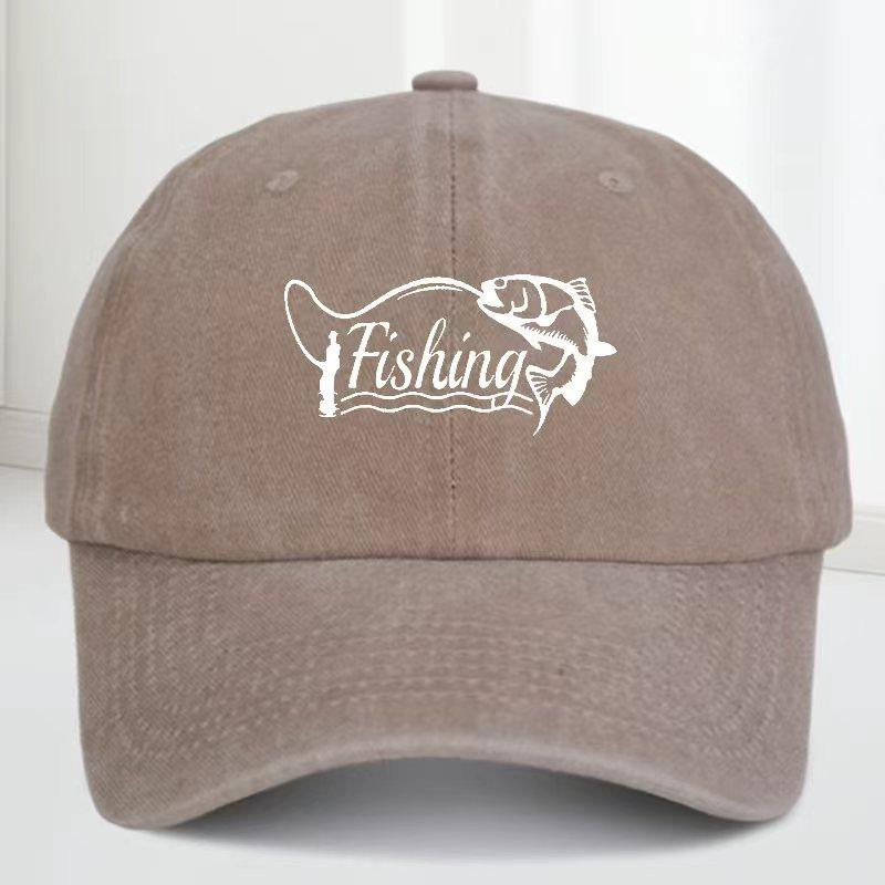 Fischerei-Print Baseballkappe für Unisex, Outdoor-Hut mit gebogenem Schirm, stylische amerikanische gewaschene Vintage-Baseballkappe, trendiger Stil