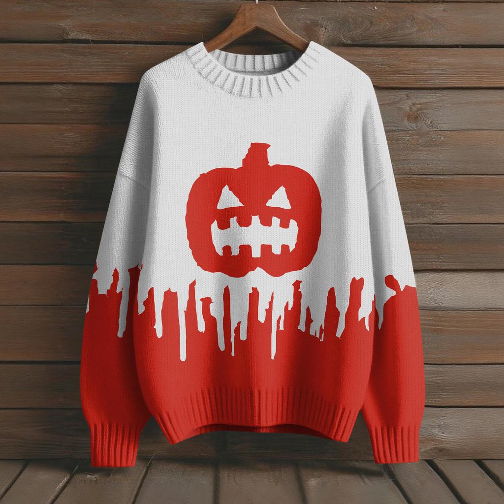 Gensere med lange ermer for kvinner O-hals Casual Søt trykk Strikket Oversized genser