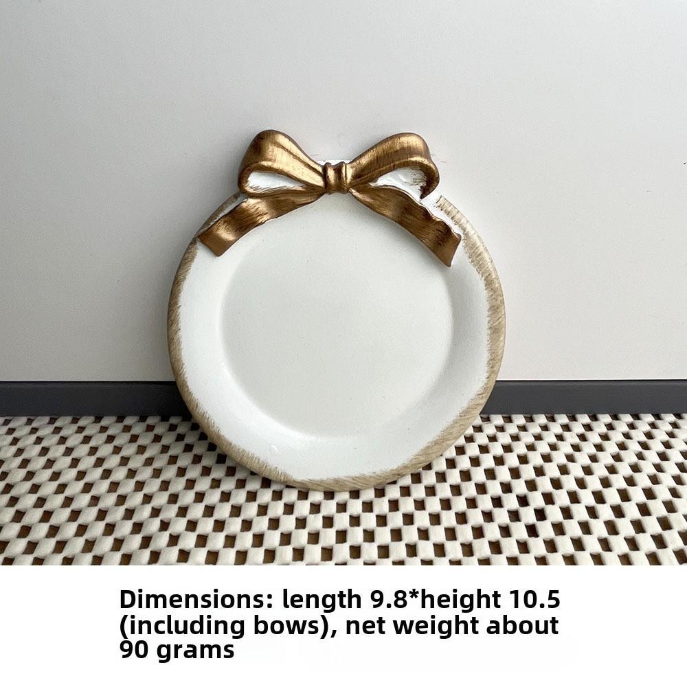 Jewelry Storage Tray Vintage Bow Decorated Resin Plate Snack Dessert Tray Cute Home Bedroom Decor