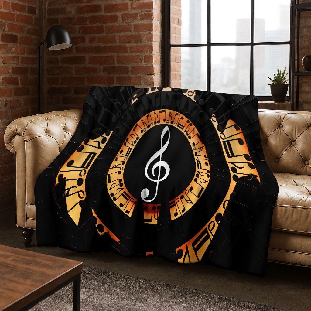Tanzende Musik Musikalische Note Instrument Cartoon Flanell Decke, Gemütliche Weiche Überwurfdecke für Zuhause Schlafzimmer Bett Sofa Abdeckung Geschenk Kind