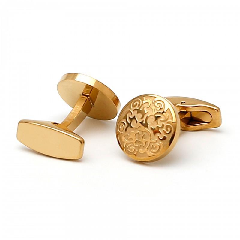 

Men s Cufflinks Fashionable Simple Pattern Stainless Steel Round Gold Jewelry artificial