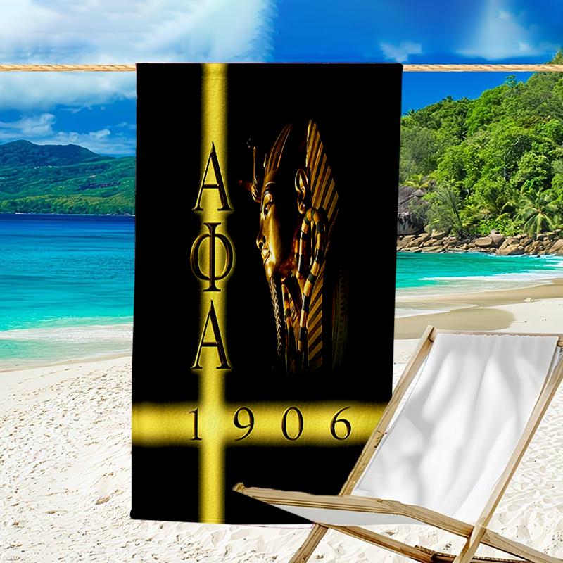 proof beach towel with a Alpha Phi Alpha logo pattern - soft,absorbent,quick-drying,machine washable - perfect for swimming,camping,bathing