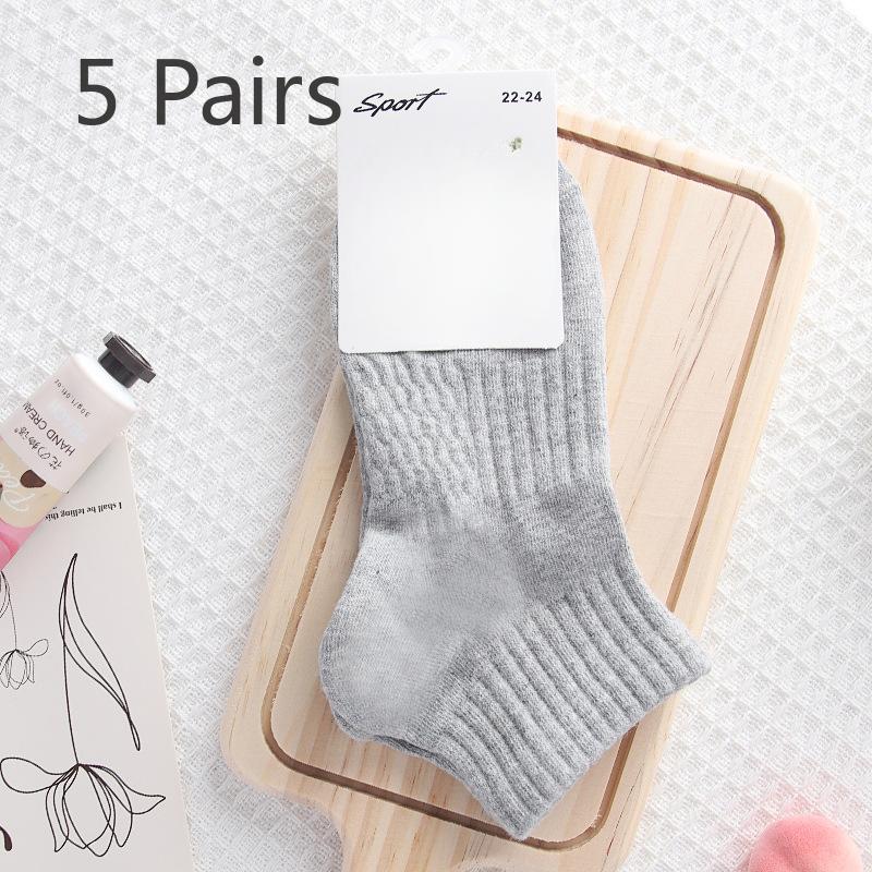 5 Pairs of Female Spring and Summer Thin Pure Color Massage Bottom Sweat Absorbing Sports Boat Socks
