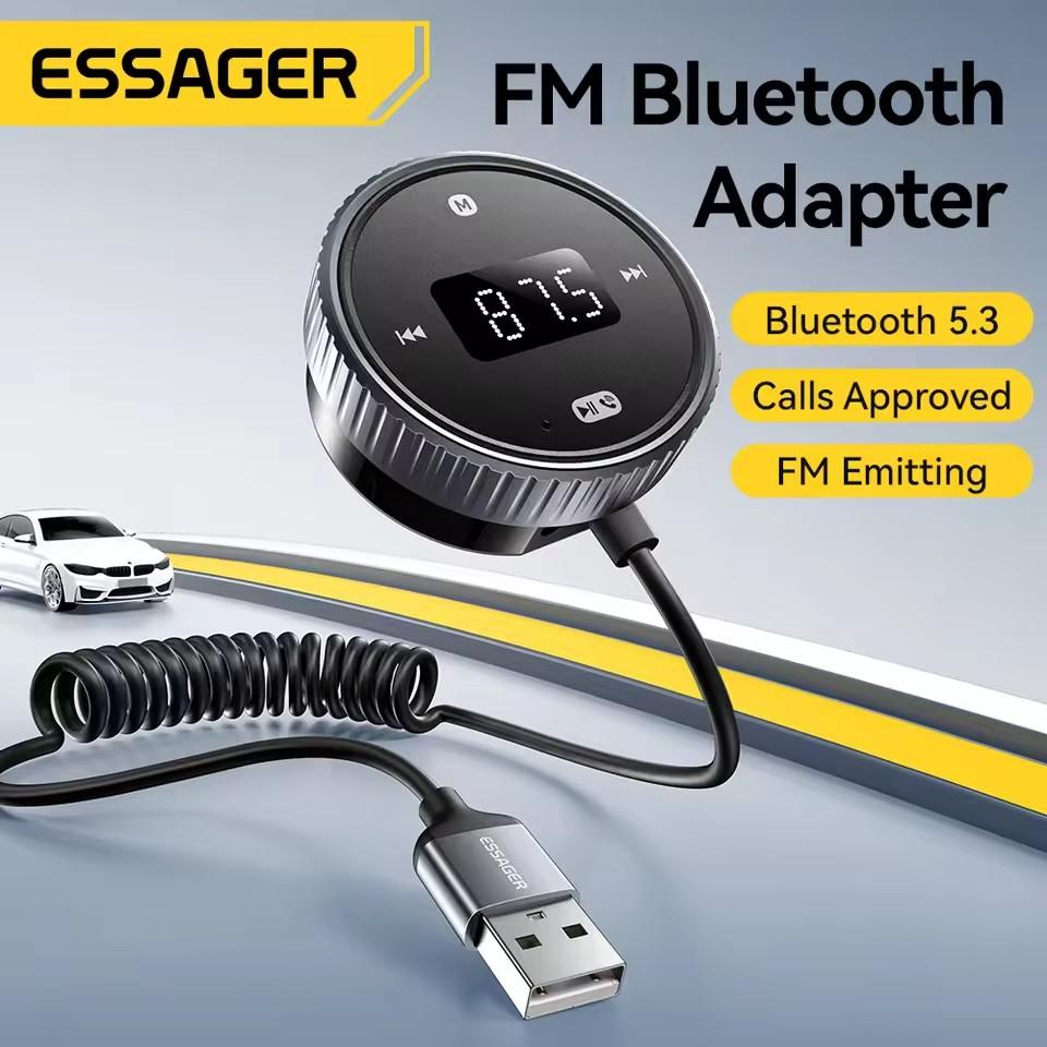 Essager Car Bluetooth 5.3 FM Transmitter Built-in Mic Handsfree LED Display 3.5mm AUX Adapter MP3 Music Player With TF Card Slot