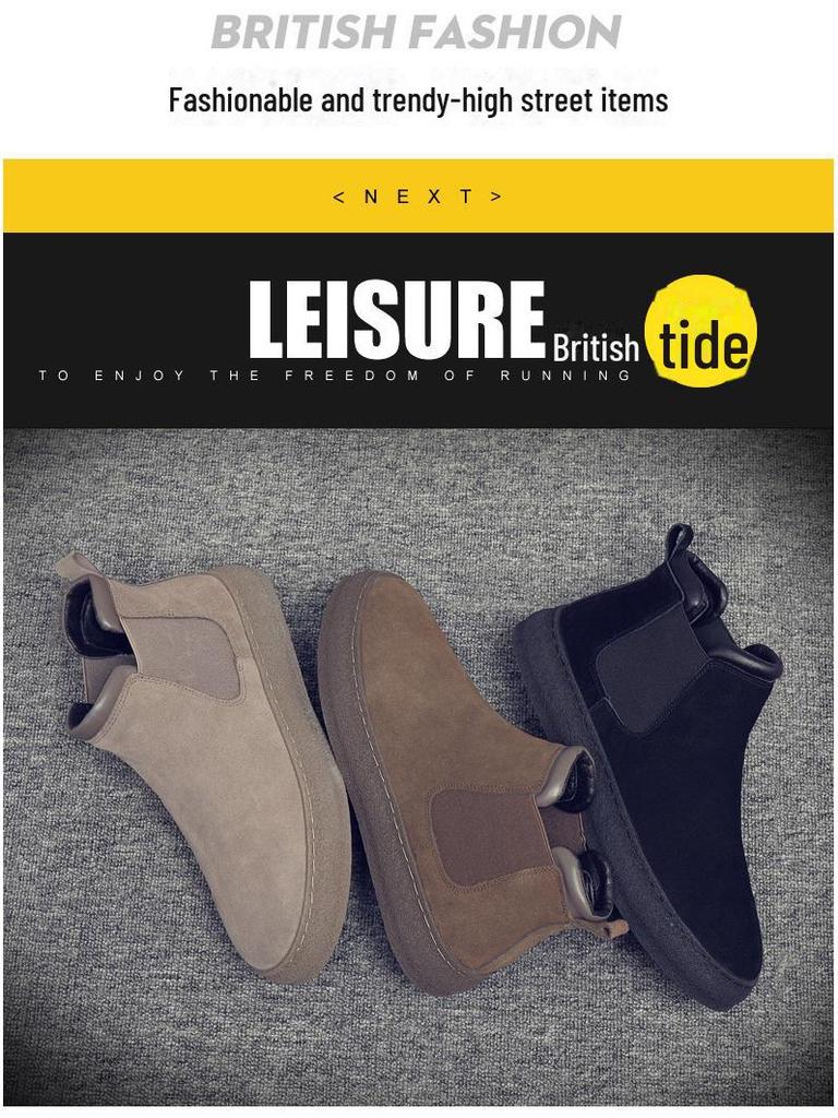 Men's 2024 Autumn/Winter High-Top Suede Leather Martin Boots: Thick-Soled, Retro Slip-On Motorcycle Style with Extra Warmth