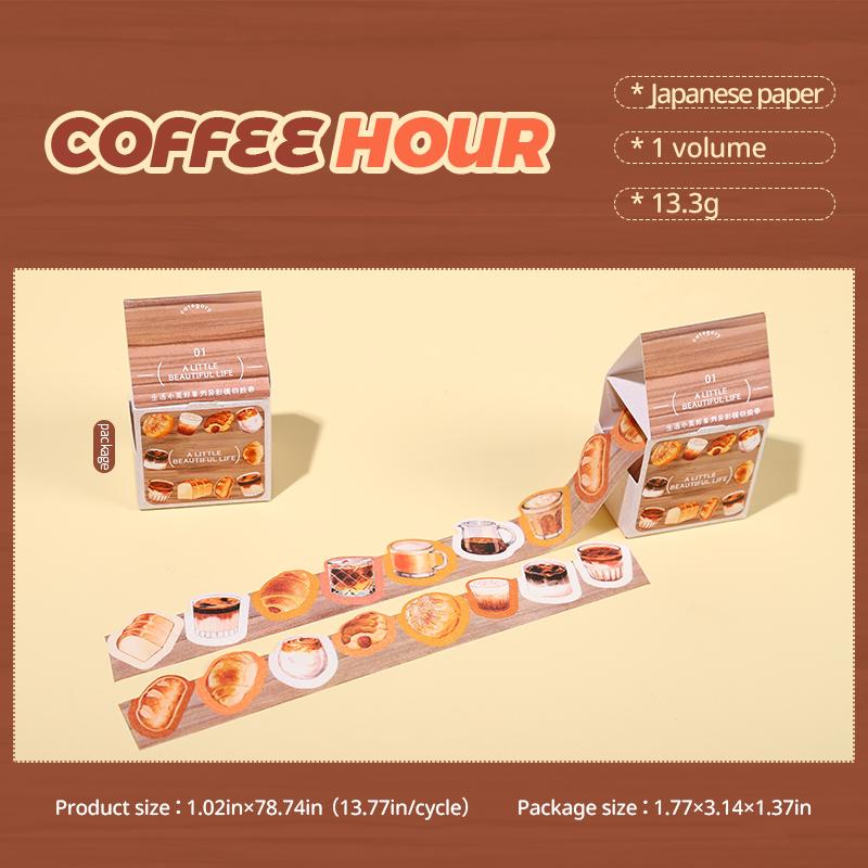 Small Size Pattern Tape Boxed Cat Coffee Fruit House Creative Hand Account Collage Material DIY Decorative Tape Can Write Tape
