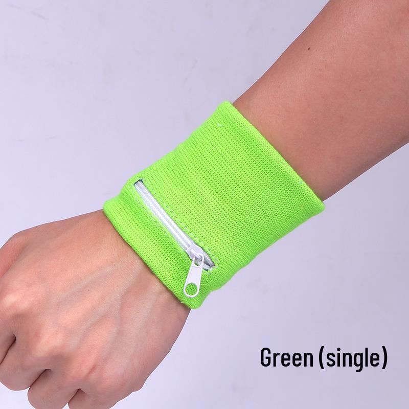 LOGO Baumwoll-Frottee-Schweißband mit Reißverschluss - Saugfähiges Sportband & Münzbeutel für Damen und Herren Green (Zipper Wristband) green