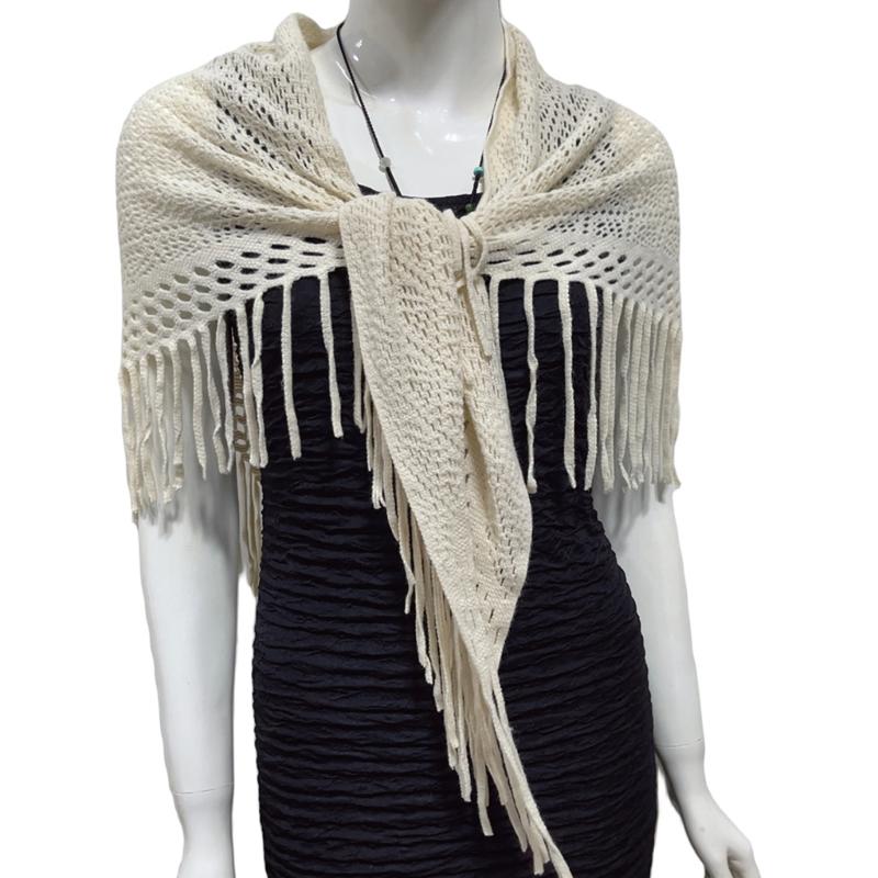 Women's Hollowed Knitted Triangular Scarf Imitation Cashmeres Soft Winter Shawl Wrap Neckerchief Blanket with Fringes