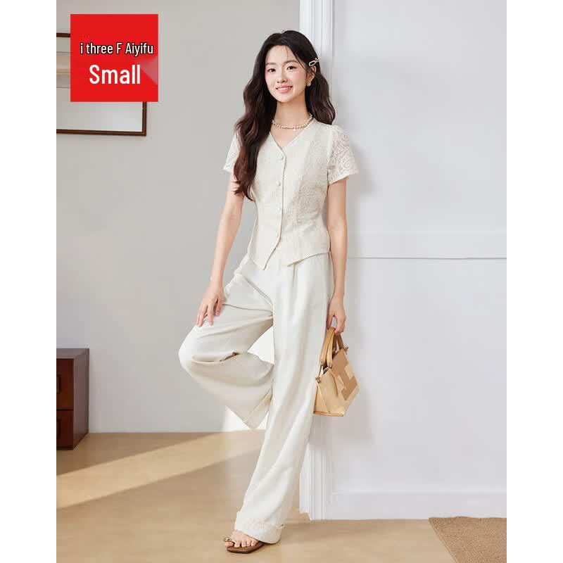 IEF Petite Korean Style Lace Two-Piece Set M