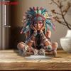 2D Flat, Colorful Indian Girl Acrylic Desktop Decoration, with Base, Suitable for Wall Decoration, Porch, Room, Villa, Accents Home, Hallway, or Workp