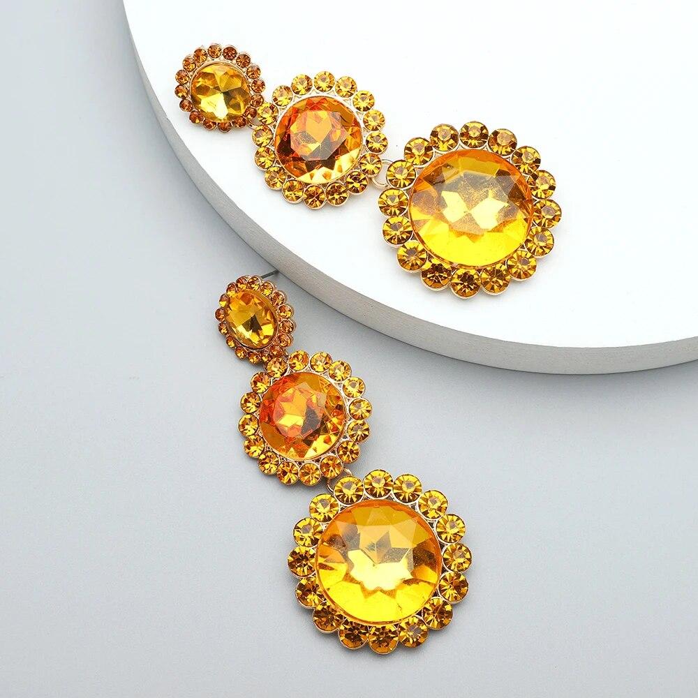 Teardrop Fashion Round Crystal Glass Long Dangle Drop Earrings Luxury Design Vintage Unusual Dainty Earring Pendant Jewelry Gift