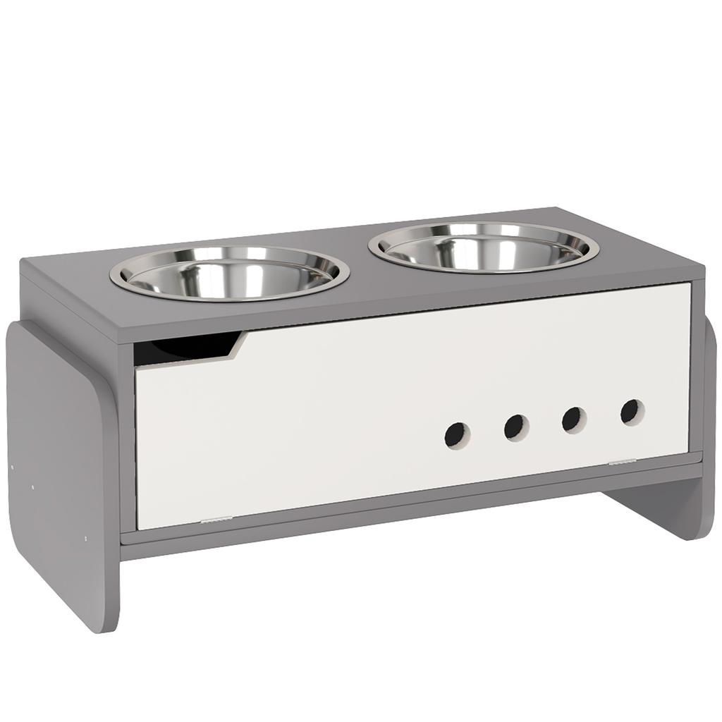 3 Height Adjustable Raised Dog Bowls, Dog Feeding Storage Station W/ Slow Feeder Mat, 2 Stainless Steel Bowls