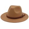 Chapeau Jazz en Feutre de Laine Marron Rétro avec Ceinture en Cuir et Large Bord - Parfait pour l'Automne et l'Hiver