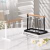 6-Cup Glass Cup Drying Rack with Wooden Handle, Countertop Cup Organizer with Drip Tray for Kitchen & Bar
