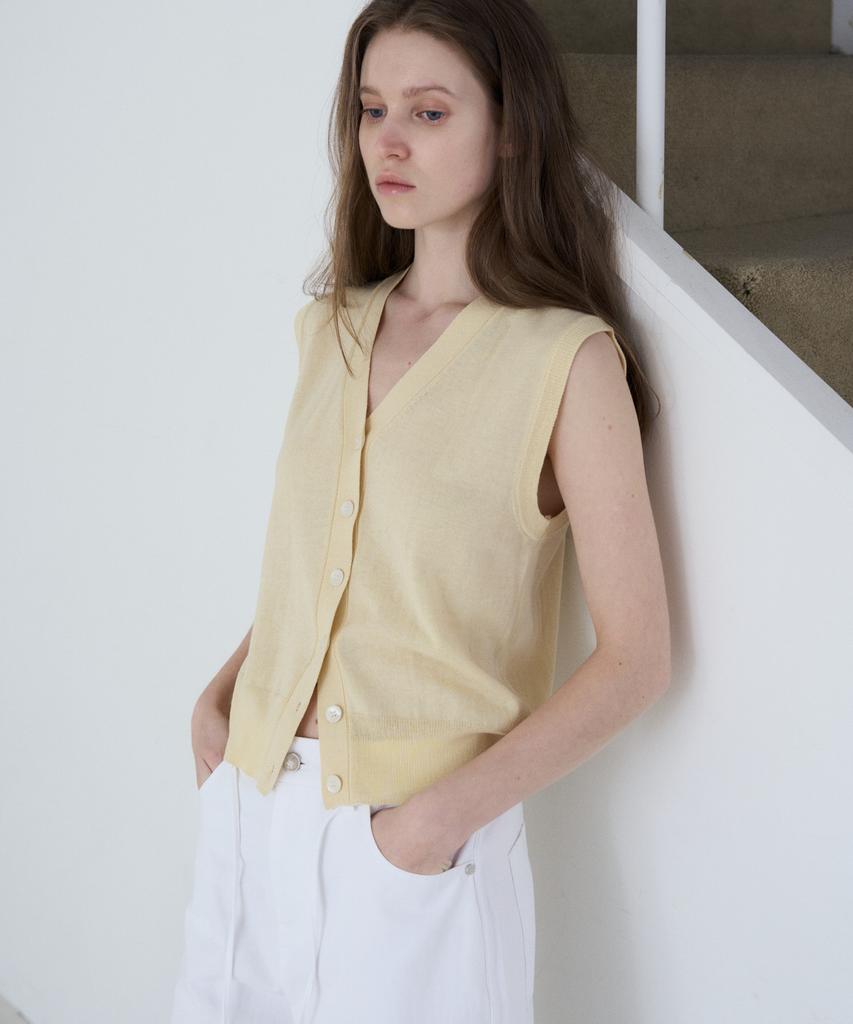 FROMWHERE V-Neck Vest Cardigan Yellow