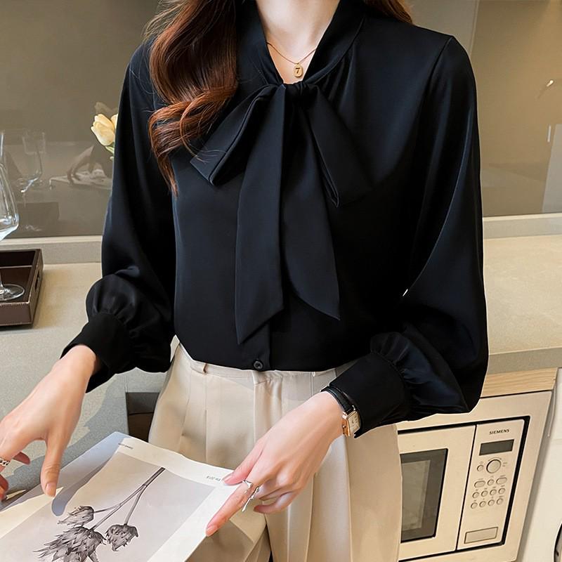 

Women s White Chiffon Ribbon Shirt - Professional Interview Top with French Bow Design 2XL белый