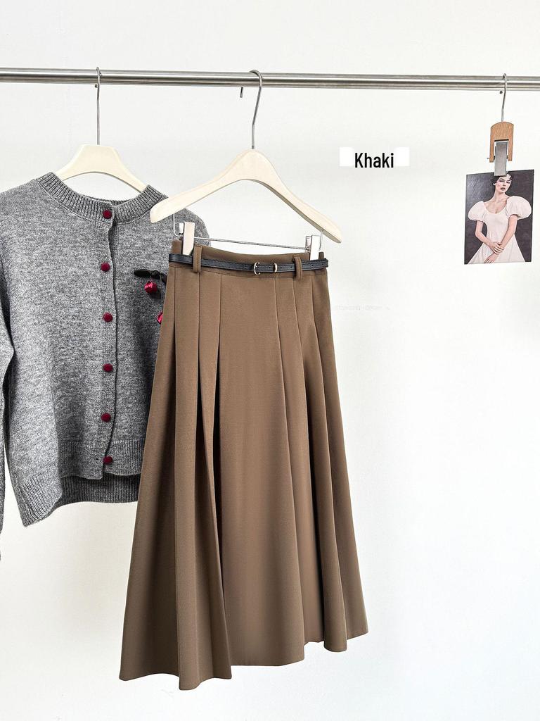 Premium Wool Plaid A-Line Half-Skirt, Pleated and Thickened for Autumn/Winter, Hip-Covering, Slimming, Mid-Length, Ideal for Pear-Shaped Figures.