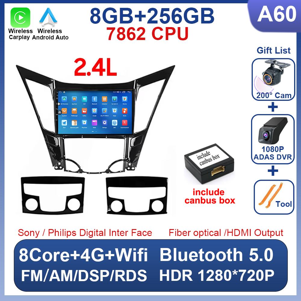 For Hyundai Sonata 6 YF 2009 - 2015 Android 14 Car Radio Multimedia Video Player GPS Navigation AI Voice 4G CarPlay Head Unit