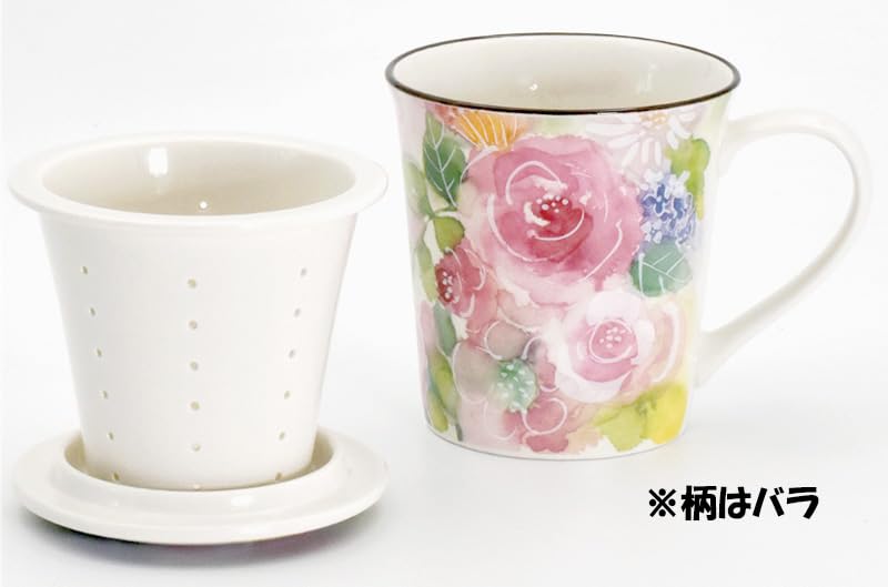 Ceramic Indigo Flower Mug with Lid Tea Clematis 60202 (with Strainer) Size Approx. W21.5 D9.8 H10.4