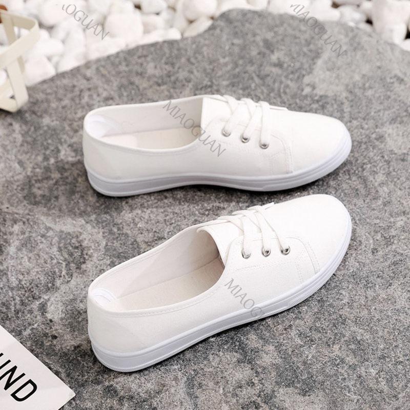 Fashion 2025 New Comfortable Street Lace Up Shoes Fashionable Versatile Women Flats Lady Classic Round Toe White Canvas Shoes for Women