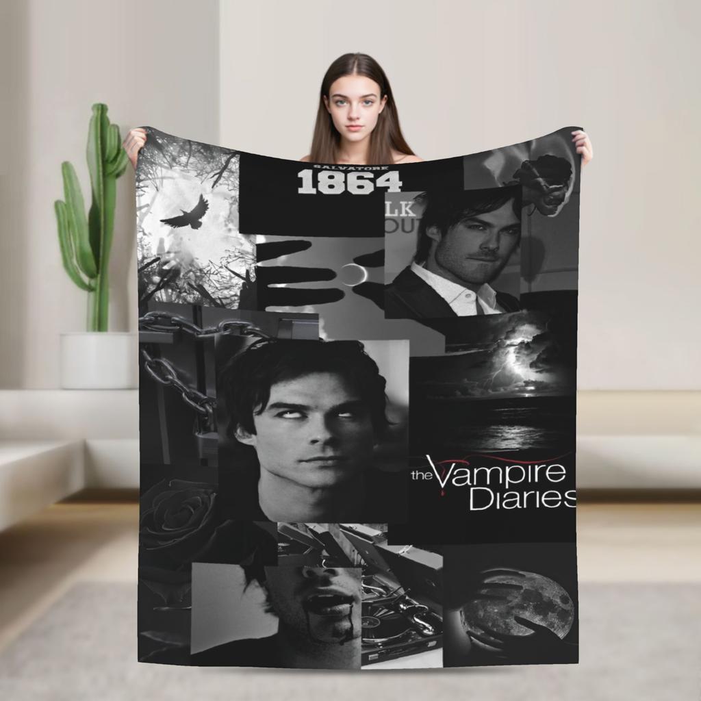 Damon Salvatore Blankets The Vampire Diaries Plush Funny Breathable Throw Blankets for Home Autumn/Winter