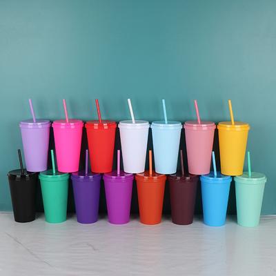 600ml 20oz Solid Color Reusable Plastic Cup Glasses Cold Cup Straw Cup with Straw and Lid