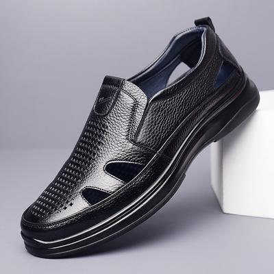 Pull Back Sandals Men'S Shoes Leather Hole Sandals Hollow Leather Shoes Men'S Middle-Aged And Elderly Father Shoes