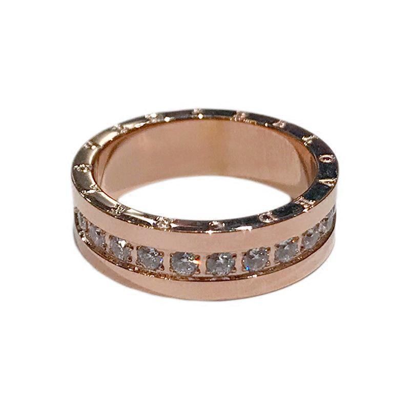Korean Style Rose Gold Micro-Inlaid Diamond Titanium Steel Ring for Men and Women