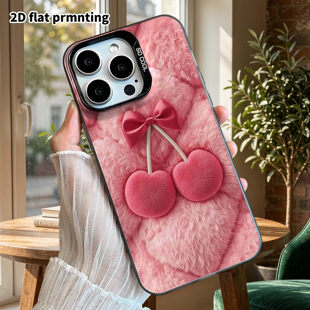 Phone Case: 2D Flat Design Suitable for iPhone 18 17 16 15 14 13 Pro, Colorful Silver Protective Case, Couple Style, Heart Cherry, Christmas and Hallo