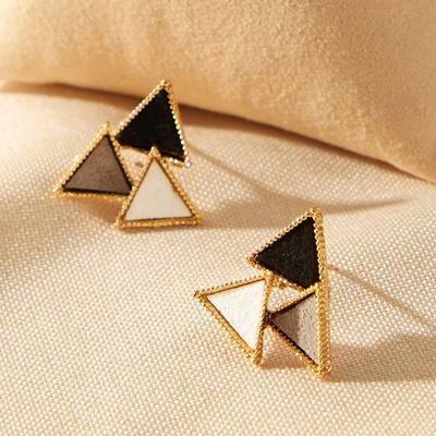 Geometric Tricolor Stitching Triangle Stud Earrings for Women Korean Personality Statement Jewelry