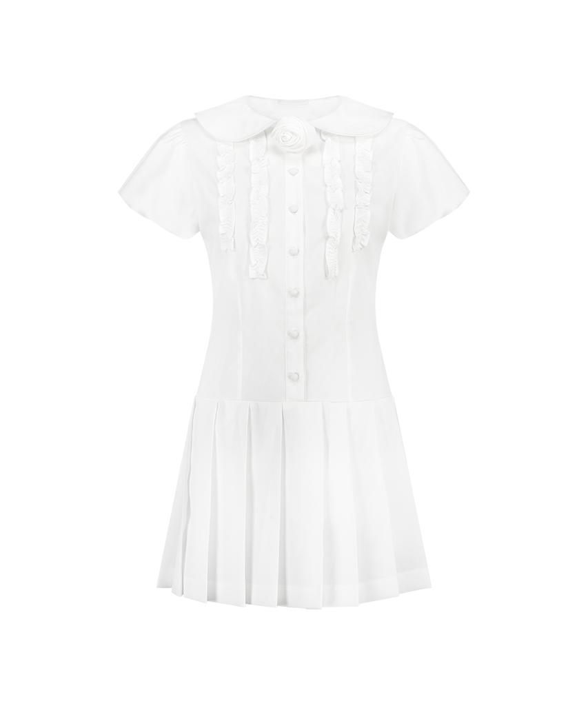 Iligo Rose Pleated Mini Dress White