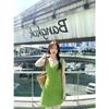French Retro Green V-neck Vest Dress Women's New Summer Small Fresh Waist and Thin A-word Short Skirt