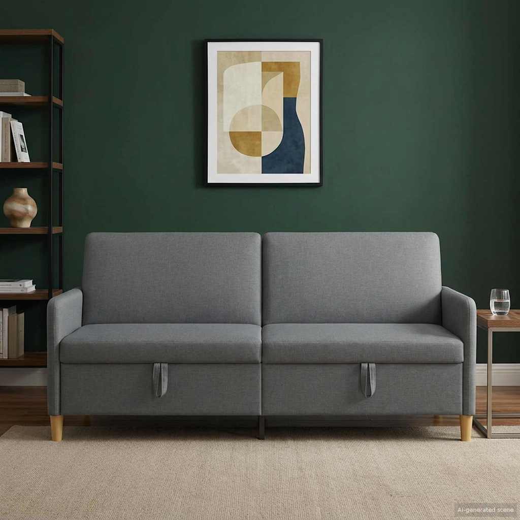 Storage Sofa in Dark Grey 192 x 78 x 87 cm Polyester