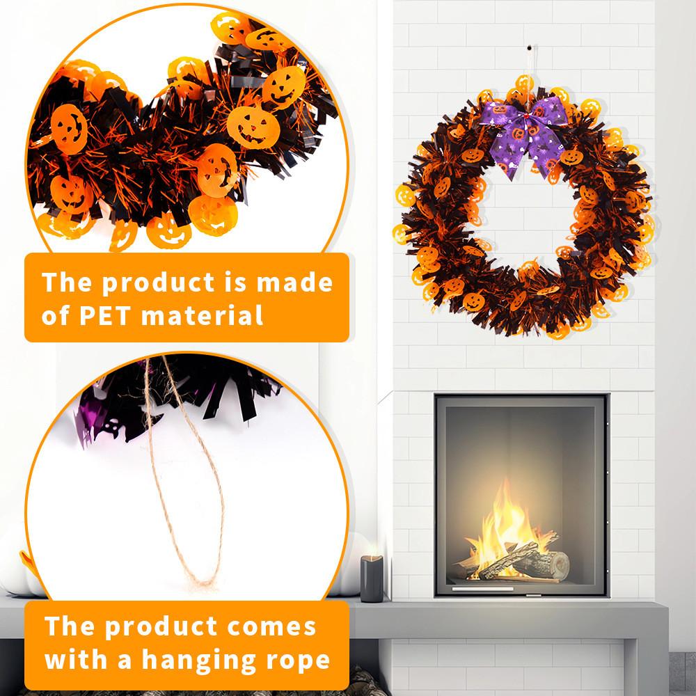 Orange Halloween Pumpkin Wreath Vibrant Colorful Hanging Decoration For Parties Spooky