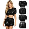 Women Waterproof Vinyl 2-Piece S-3XL Crop Top and PVC Mini Skirt Swimsuit Cover Up Adaptive Swimwear for Beach Pool