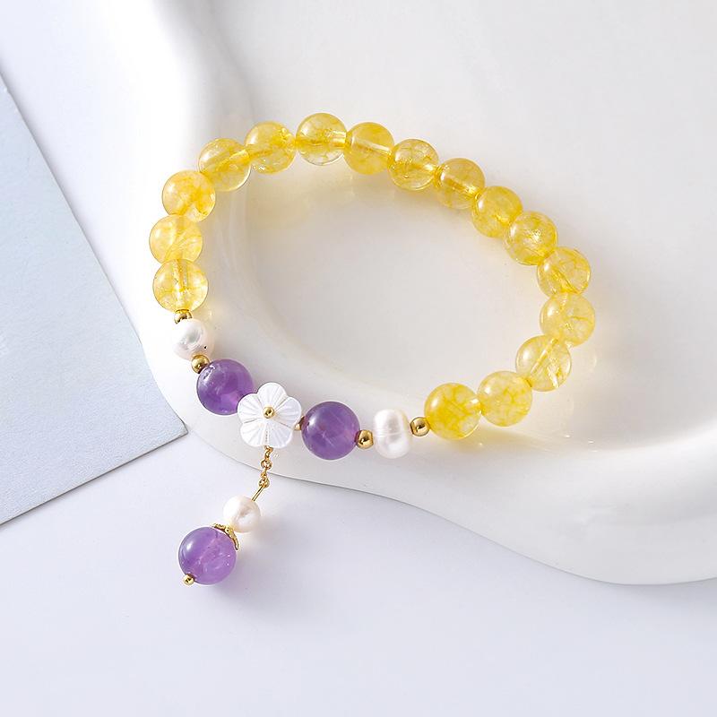 Strawberry crystal bracelet, shell flower pearl amethyst bracelet. Bangles Women Fashion Jewelry accessories Gift