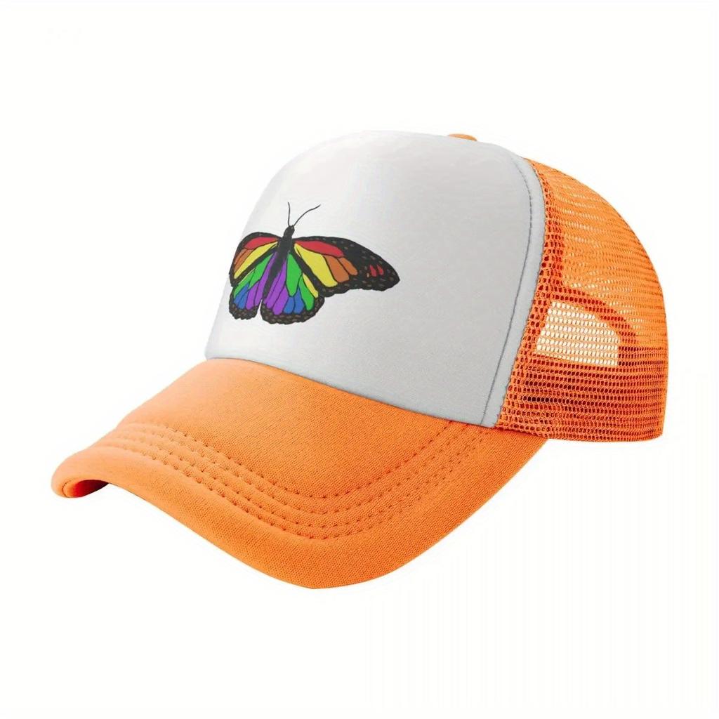 Rainbow Butterfly Pride Flag Trucker Hat Adjustable Mesh Baseball Cap Casual Unisex