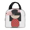 Japanese Sakura Kokeshi Doll Insulated Lunch Bag for Women Kids Leakproof Food Boxes Thermal Lunch Box Tote