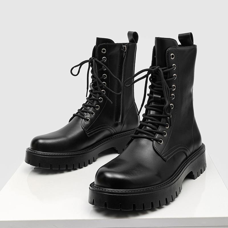 Couple's Casual Boots Four Season Men's and Women's High Top Leather Boots Fashion Thick Soled Non Slip Plus Size Outdoor Boots