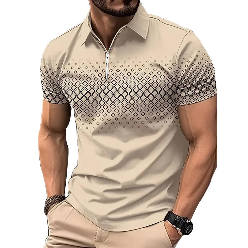 Men Short Sleeve Fashion Zipper Polo Shirt .