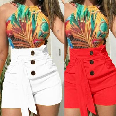 Women Short Trousers High Waist Pleated Tight Temperament Skinny Shorts for Daily Life
