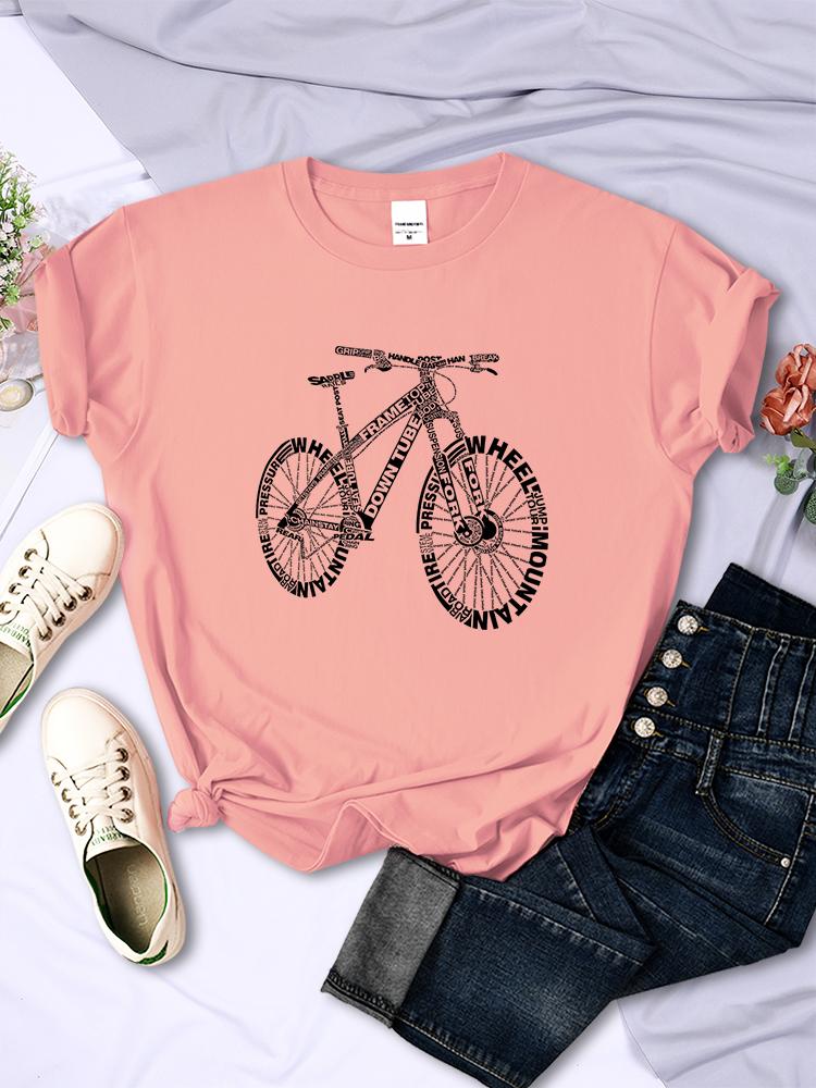Bicycle Made Of Letters T Shirts For Women Summer Breathable Casual Short Sleeve Fashion Street Hip Hop Tops Womans Tee Clothing