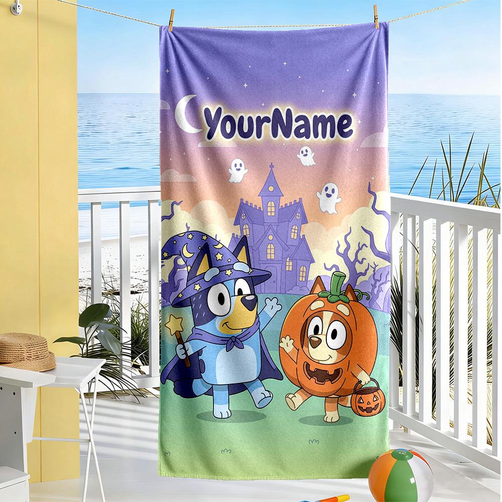 Bluey Customized Name Beach Towel Super Soft & Absorbent Suitable for Swimming Gym Camping Yoga Vacation