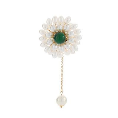 Fashion Sense Pearl Round Jade Run Handmade Original Elegant Bead Fringed Brooch Light Luxury Non-Fading Accessories