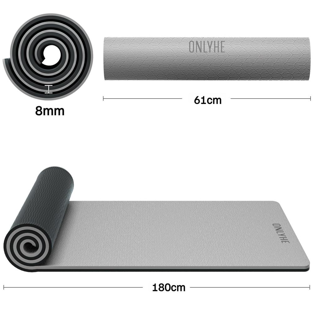 Onlyhe Thick Yoga Mat (8mm) 180cm*61cm, Suitable for Yoga, Casual Wear, Stretching, Pilates, and Home Gyms (Light Brown + Apricot)