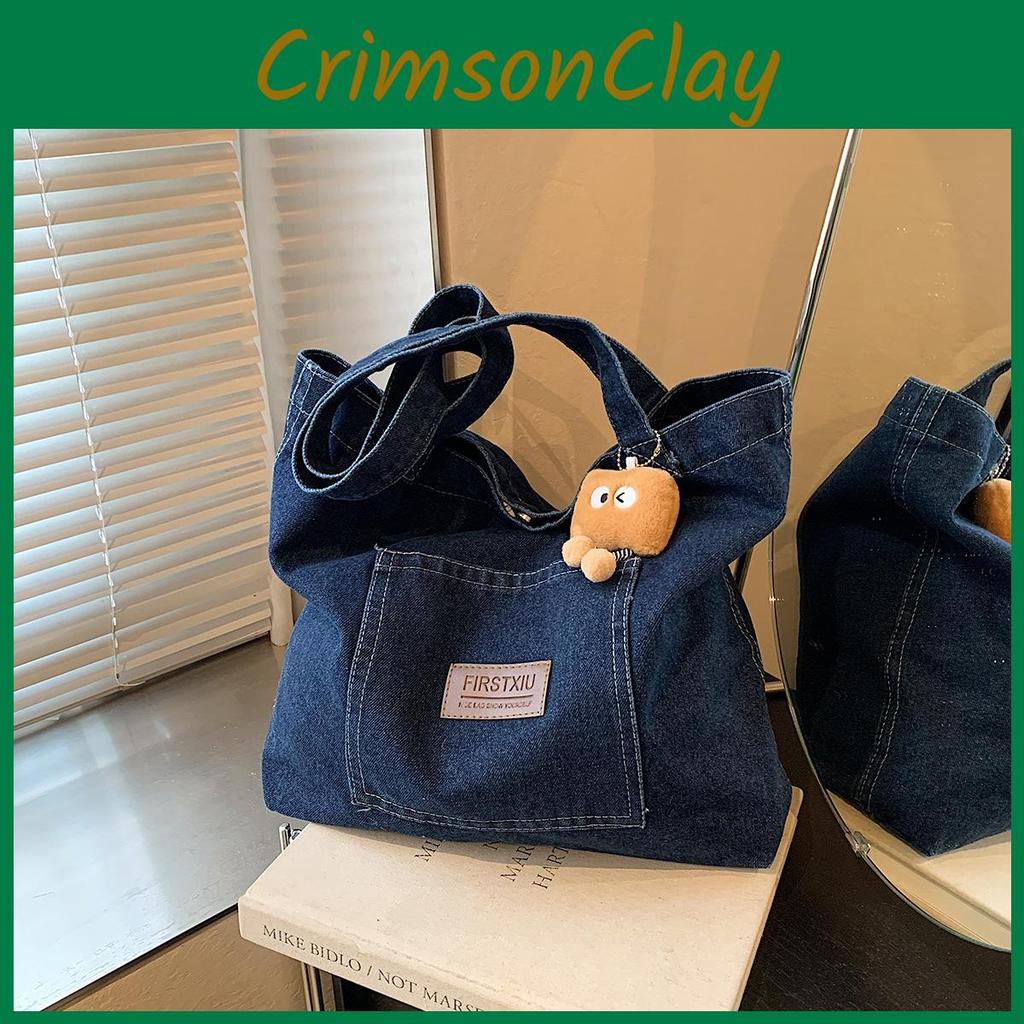 Denim Tote Bag For Women With Magnetic Closure And Inner Phone Pocket For Casual Daily Use